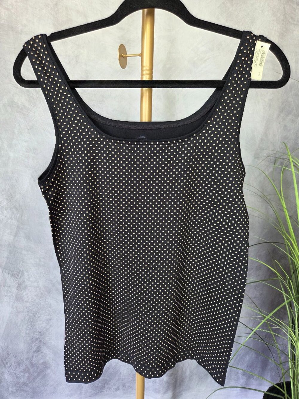 Stretch Camisole Vintage Soma Black With Tan Polka Dots Size L/XL NWT